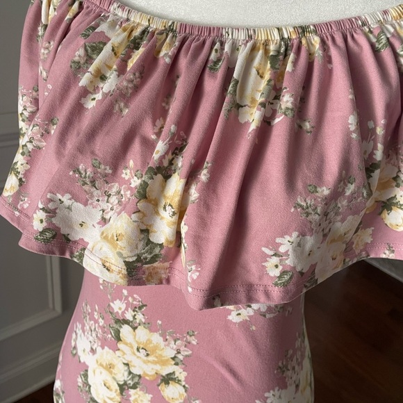 Loving People Floral Print Ruffled Off Shoulder Bodycon Dress Size Small - Picture 4 of 8